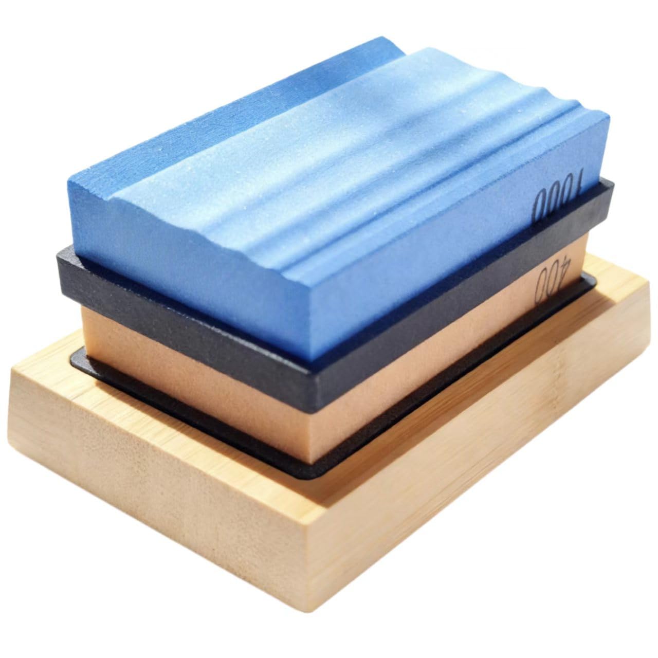 Sharpening Stones for Wood Carving Tools - Whetstones Carvers Sharpener -Gouge Stone 400 & 1000 Grit with Removable Nonslip Pads and A Bamboo Base, Blue Red, 5.9×4.1×3.7 in (TP-201215A2)