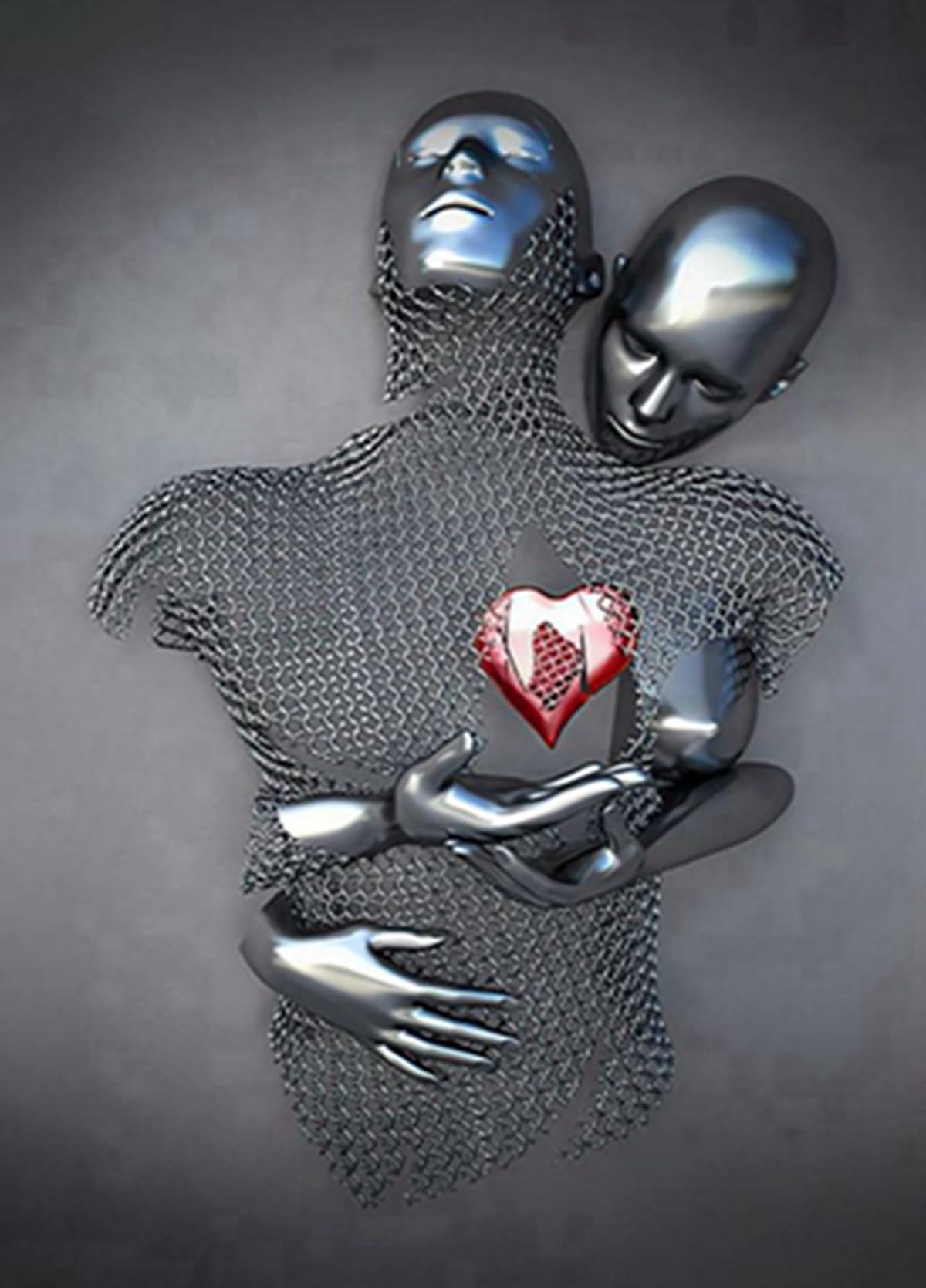 JNAOZI 3D Lovers Metal Figure Statue Canvas Painting Love Hug Abstract Canvas Picture Frameless (60cm x 90cm x 1 Piece)