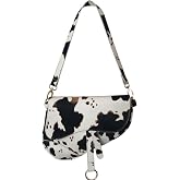 ANLJED Women Cow Print Saddle Shoulder Bag Clutch Purse Underarm Handbag Satchel Zipper Crossbody Bag