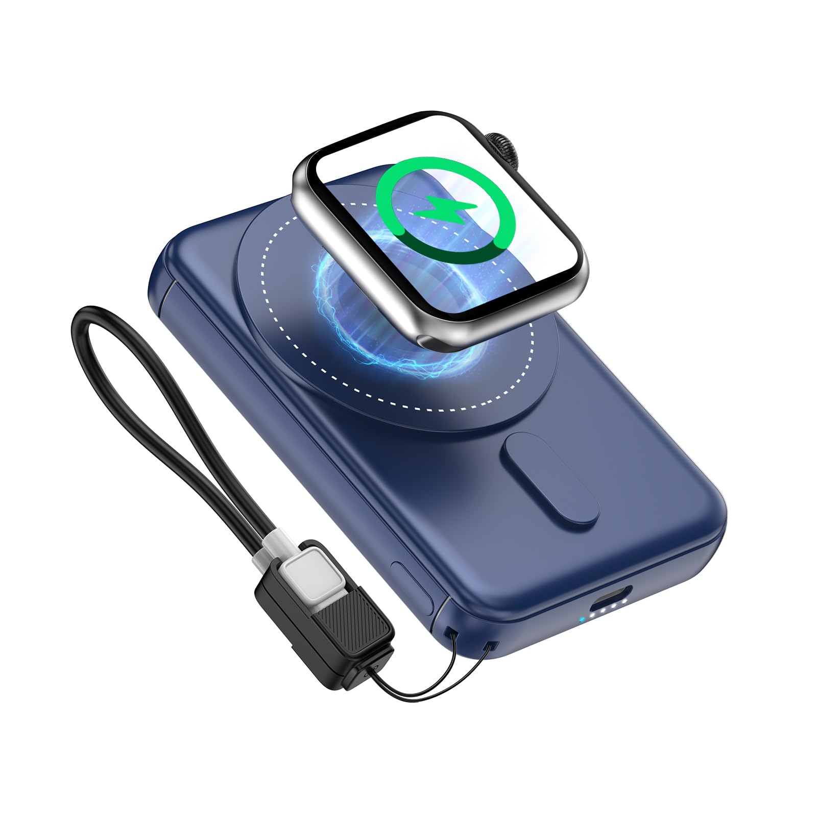 SIXTHGU Magnetic Portable Charger, 3 in 1 Wireless Power Bank for Magsafe 5000mAh Battery Pack, PD20W Fast Charging with Built-in USB-C Cable, S05 for iPhone 17/16/15/14 Series, Apple Watch/Airpods