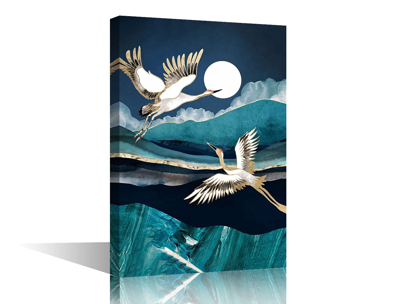 Abstact Midnight Crane Bird Poster Painting Wall Art Home Decor Print on Canvas Modern Artwork for Bedroom Living Room Office Decoration Stretch and Framed Ready to Hang 16x24inch (40x60cm)