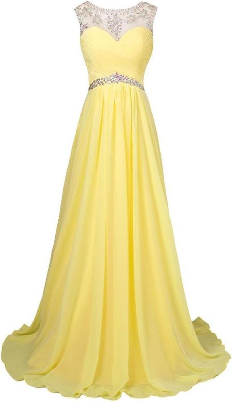 Okbridal Tulle Beaded Long Chiffon Bridesmaid Evening Party Prom Ball Gown Dress