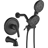 Taplong Shower Tub Faucet Set with Handheld Spray Dual Shower Faucet Set with Tub Spout Shower System Dual Shower Head and Handheld Combo Shower Trim Kit Rough-in Valve Included Matte Black,TP038