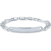 Bling Jewelry Unisex Personalize Bar Name Plated identification ID Bracelet For Men with Mariner, Curb, Figaro, Link Chain .925 Sterling Silver Made In Italy 7,8,8.5,9 Inch Customizable