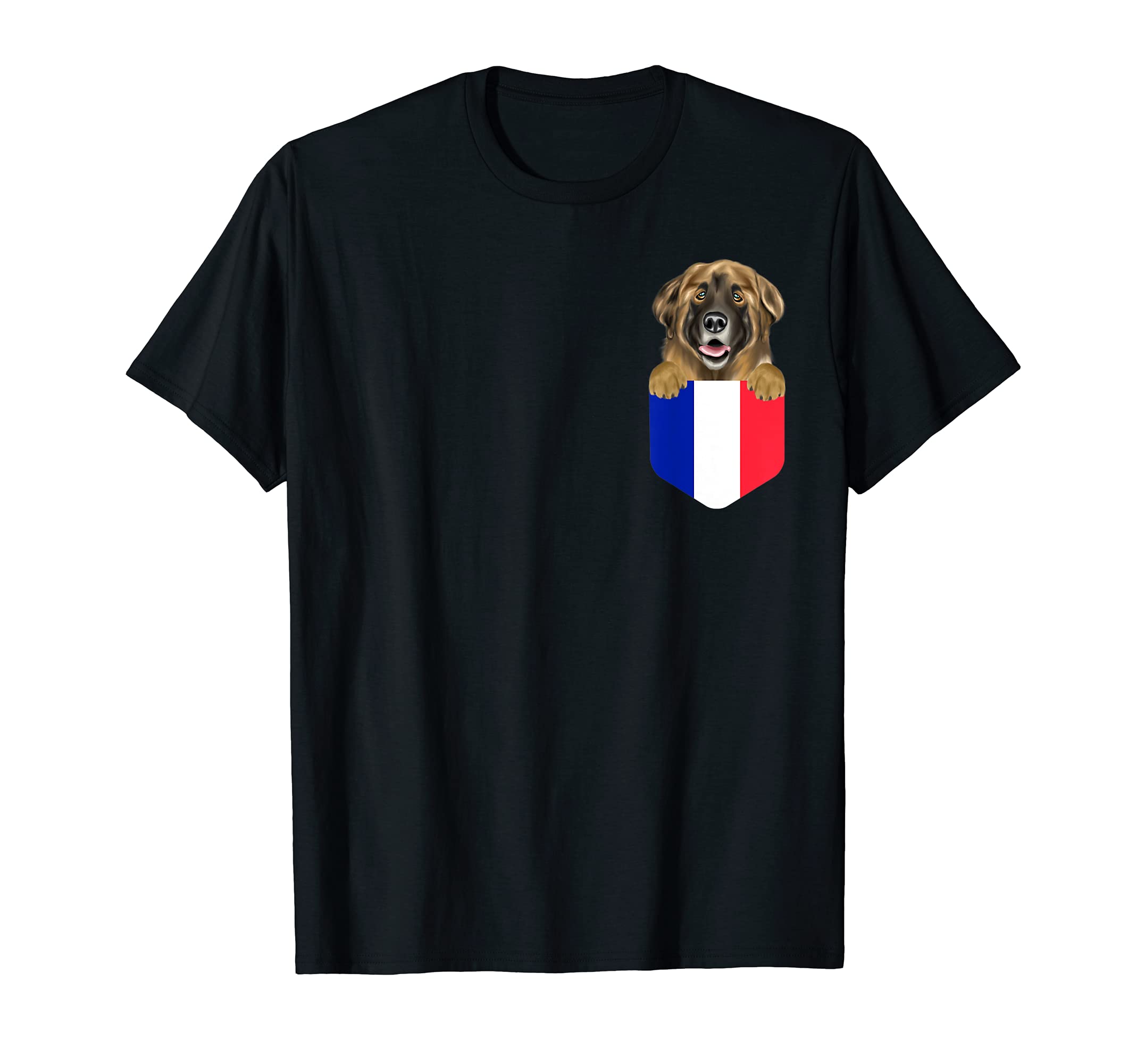 France Flag Leonberger Dog In Pocket T-Shirt