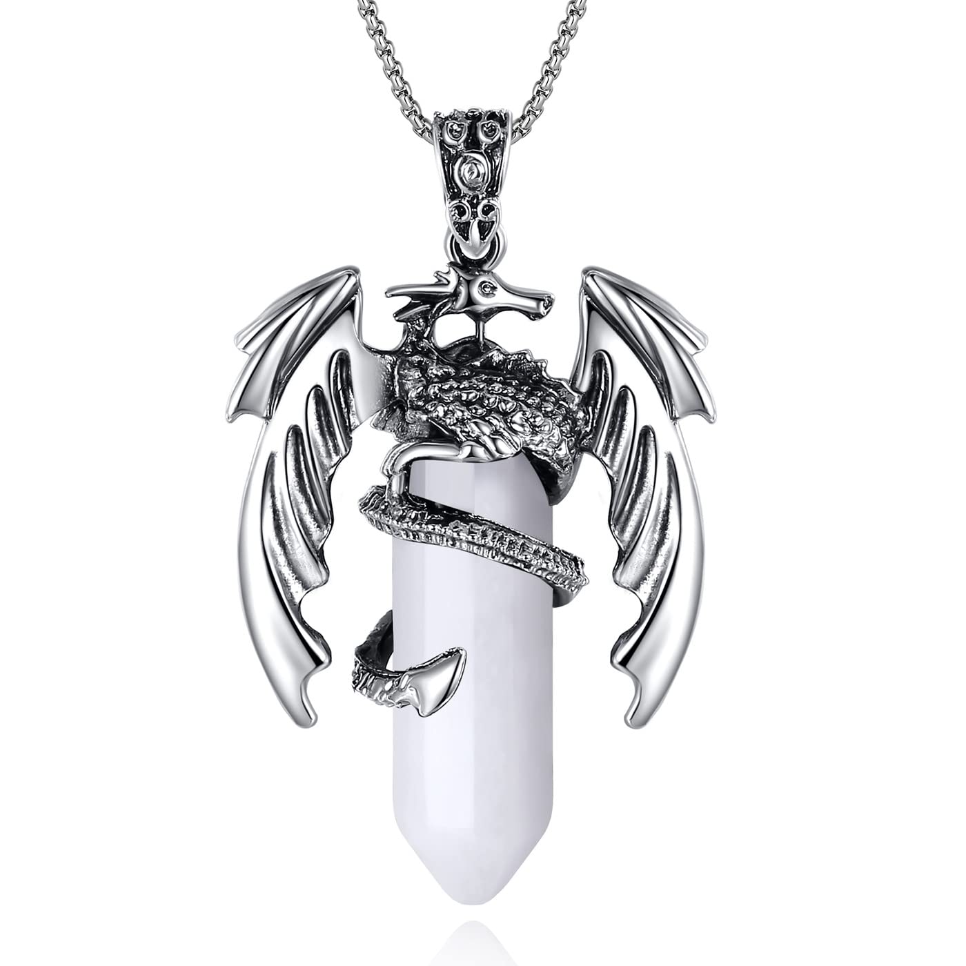 XIANNVXI Dragon Necklace Clear Quartz Necklace Healing Gemstone Pendant Men's Necklaces Reiki Spiritual Mens Jewellery