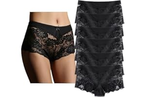 YaoKing Women's Underwear Regular & Plus Size Panties Sexy Lace Boyshort Hipster Cheeky Panty- 6 Pack