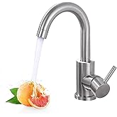 Modern Bar Sink Faucet, Single-Handle Bathroom Kitchen Sink Faucet, 1 Hole Wet Bar Sink Faucets with 360°Swivel Spout for bar RV Laundry Farmhouse, Brushed Nickel