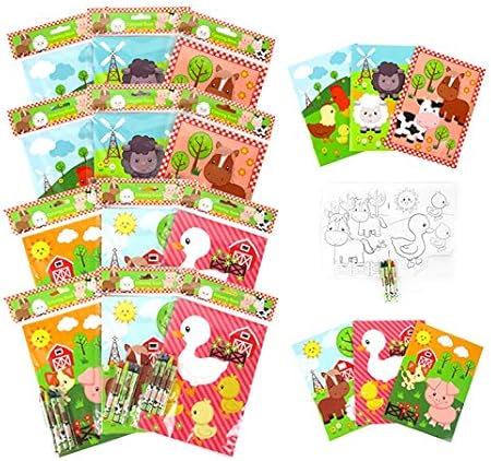Amazon Tiny Mills 農場動物塗り絵 クレヨン付き パーティー記念品 塗り絵12冊とクレヨン48本付き 楽しい納屋のごやつ 農場の動物賞品 景品バッグ詰め物 納屋のパーティー用品 クレヨン 文房具 オフィス用品