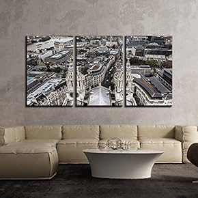 3 Piece Canvas Wall Art - London City Skyline - Modern Home Art Stretched and Framed Ready to Hang - 16"x24"x3 Panels
