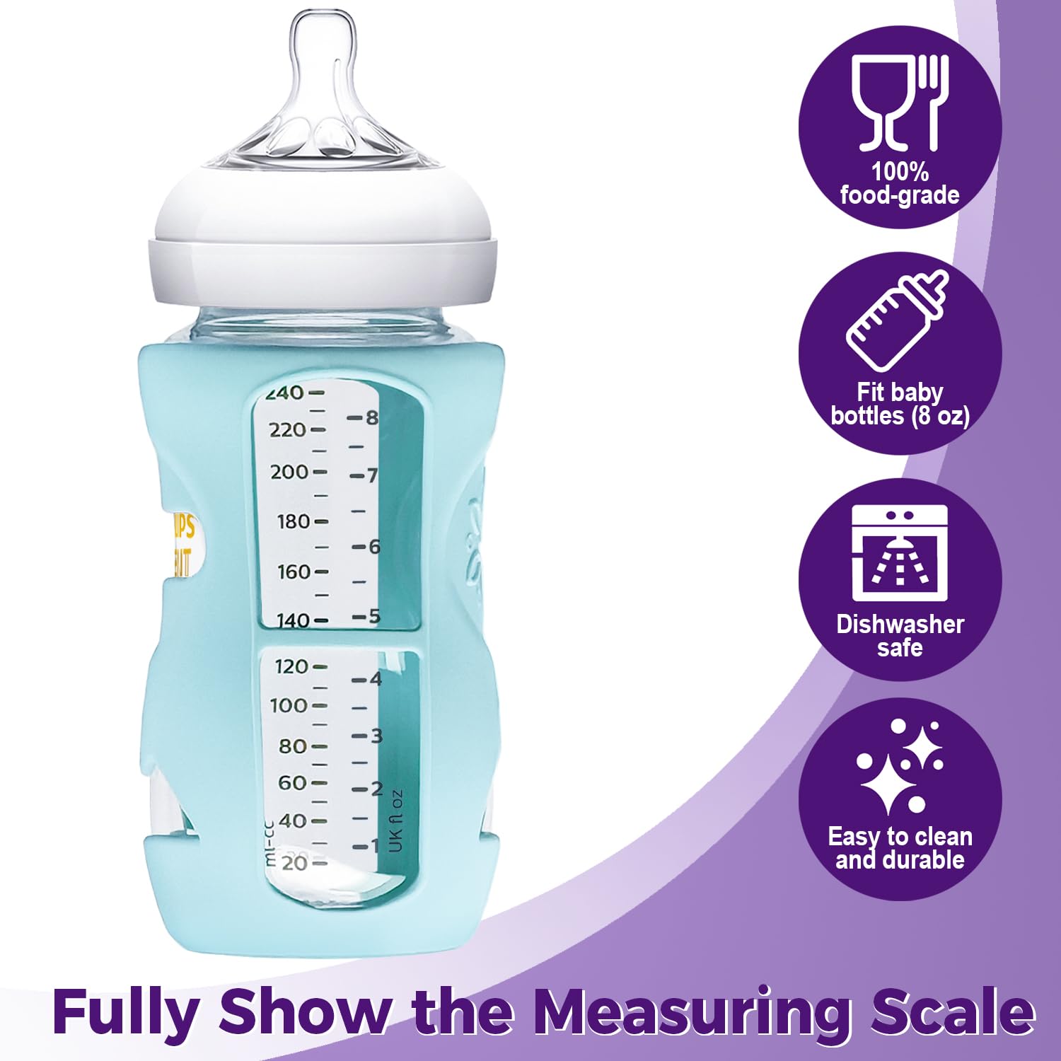 3 Pack Silicone Sleeve for Philips Avent Glass Bottle - Shatter Proof Natural Silicone Bottle Sleeve for Anti Colic Baby Bottles 8 oz & 4 oz - Anti Flow Sleeve for Infant Bottles