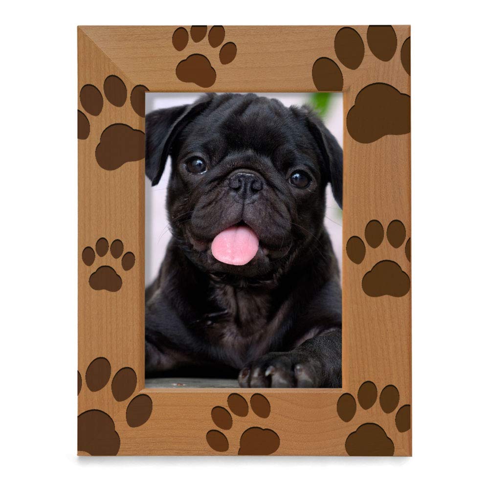 KATE POSH - Doggie Paw Engraved Natural Wood Picture Frame, Best Dog Ever, Memorial Dog Frame, Best Cat Ever, Memorial Cat Photo Frame (4x6-Vertical)