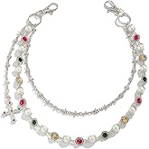 YURAOER Layered Daisy Pearl Wallet Chain Rhinestone Flower Heart Cross Bag Charms Keychain Pants Jean Chains for Women Men