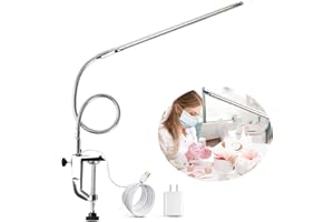 Brokimis Desk Light with Clamp, USB LED 8 W Clip Nail Desk Lamp Eye Care Flexible Gooseneck 360° Swivel Clamp Light with Adap