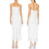JLCNCUE Women's Spaghetti Straps Lace Mesh Maxi Dress Square Neck Backless Mermaid Dress for Wedding Party 38