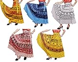 Amazing India 5Pcs Batik Jaipuri Printed Cotton Gypsy Wrap Around Long Skirt Wholesale Lot (Multi-1)