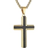 HZMAN Carbon Fiber Cross Necklace for Men Stainless Steel Christian Crucifix Pendant Includes Necklace 22+2" Box Chain