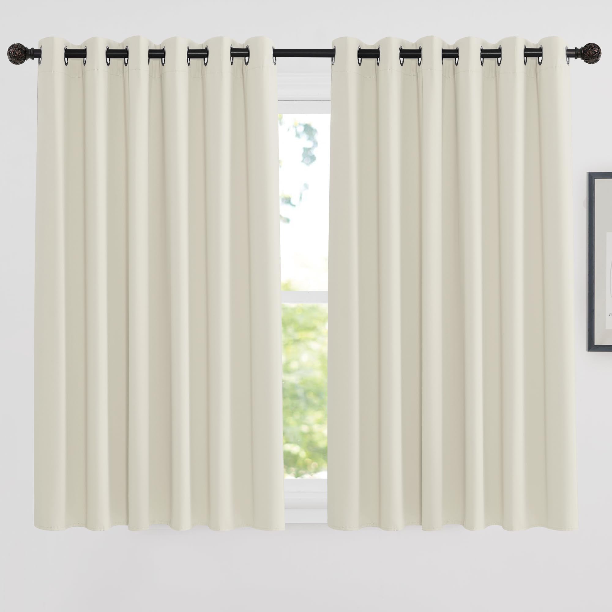 PONY DANCE Blackout Curtains with Grommets, Thermal Insulated Blackout Curtains for Living Room, Children's Room, Light Beige, 229 x 137 cm, 1 Pair