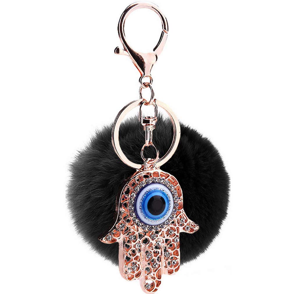 JK Home Pompom Ball Hand Pendant Keychain for Car Phone Bag Toy Black