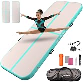 Inflatable Gymnastics Mat 6.6ft/10ft Air Tumble Track Training Mat 4/8 inches Thick Tumbling mat with Electric Pump for Home Use/Tumble/Gym/Training/Cheerleading/Water/Yoga