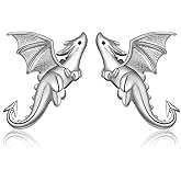 925 Sterling Silver Platinum Dragon Stud Earrings - Hypoallergenic, Antioxidant, Cute & Dainty Animal Jewelry Gifts for Women
