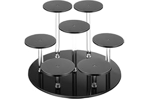 Display Stand, 7Pcs Clear Acrylic Stand, Non-slip Black Risers for Display, Transparent Acrylic Riser, Round Acrylic Stands, 