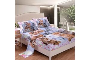 Feelyou Kids Cartoon Cat Toddler Sheet Set Cute Animal Flowers Bed Sheets Boys Girls Pet Cat Lovers Pink Bed Set Decor with 1