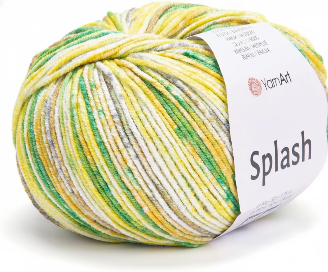 YarnArt Splash Variegated Sport Yarn - 55% Cotton 45% Acrylic 1 Skein/Ball 50g 174yds Soft Cotton Yarn for Amigurumi (948)