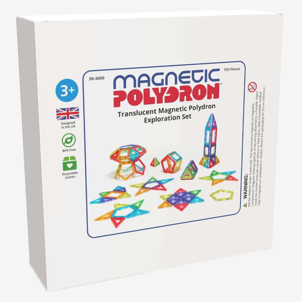 Translucent Magnetic Polydron Exploration Set - Magnetic Building Shape Educational Construction Toy - 100 Pieces - 3 Years +