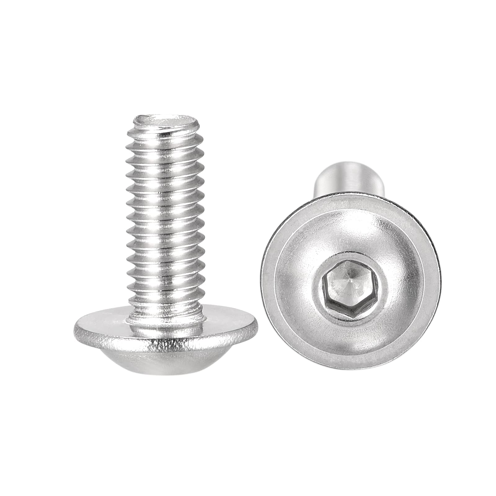 sourcing map Flanged Button Head Socket Cap Screws, M4*10mm Hex Socket Drive Screw, 304 Stainless Steel Fasteners Bolts, Fully Threaded Machine Screw 50Pcs