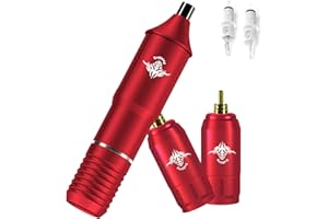 YBEAUTY Rotary Tattoo Gun Kit, Tattoo Machine Pen with Battery and Cartridges Needles, Easy Work Professional Makeup Gun (Red)