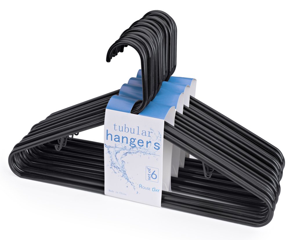 HOUSE DAY Black Plastic Tubular Adult Hangers 16.5 Inch LightWeight