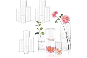 UPBUD 16 Pack Glass Cylinder Vases for Centerpieces | 4, 6, 8,10 Inch Tall Flower Vase for Wedding Decorations, Clear Floating Candle Vases in Bulk, Hurricane Candle Holders for Table, Home Décor