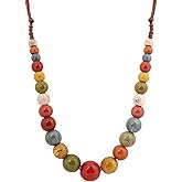 MINACHI Hippie Boho Colorful Ceramic Round Beads Strand Necklace, Bohemian Fashion Statement Jewelry Gift for Women