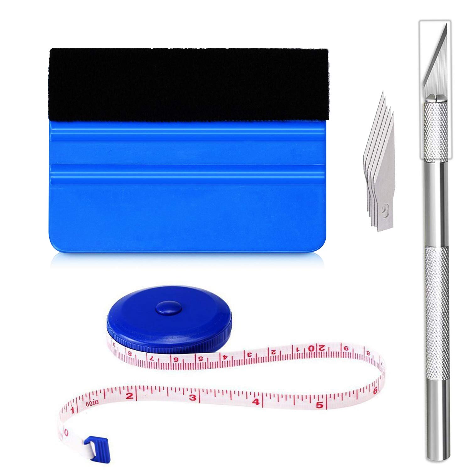 Ewrap Vinyl Wrap Tools Window Tint Film Kit Wallpaper Kit with Felt Edge Vinyl Squeegee, Tape Measure, Trimmer, for Installing Car Vinyl&Film, Wallpaper