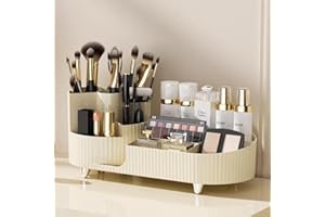 Bemgue Makeup Organizer for Vanity, 360° Rotating Countertop Makeup Organizer with Brush Holder, Large Capacity for Cosmetics, Skincare, Perfumes -Cream