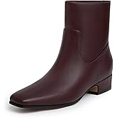 Athlefit Women's Chunky Low Heel Ankle Boots Fashion Square Toe Side Zipper Short Booties