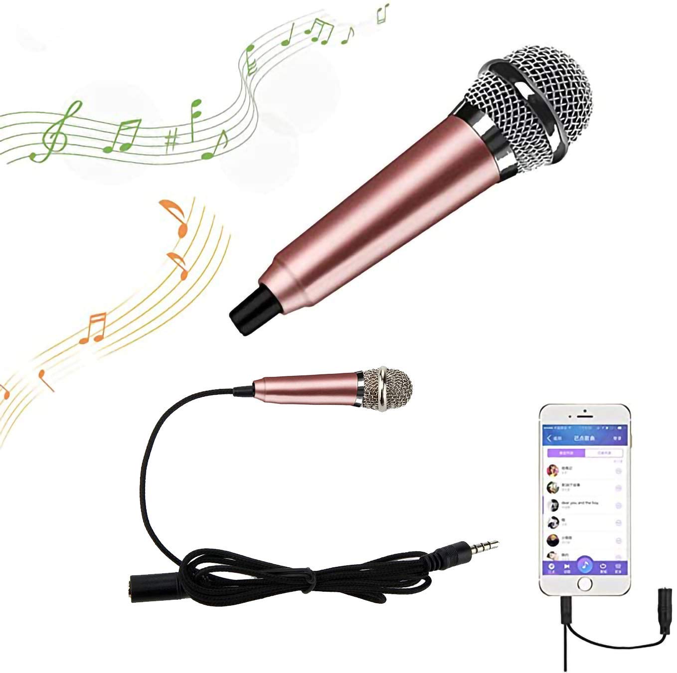 YYOJ mini microphone portable vocal microphone mini karaoke microphone compatible with mobile phone laptop 3.5mm plug rose gold
