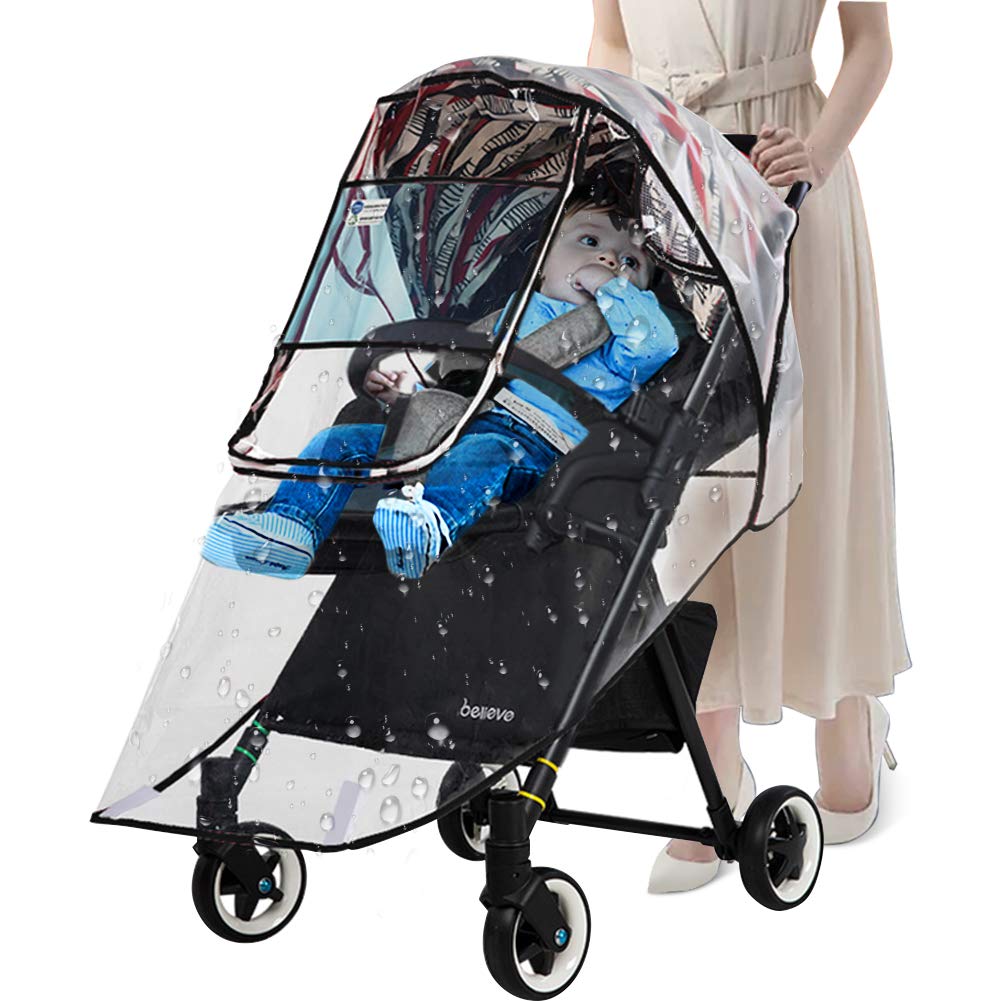 Tyuodna Baby Stroller Rain Cover, Universal Baby Stroller Rain Cover with Zip Wind Dust Shield, Front Window and Side Ventilation Baby Travel Weather Shield for Buggy, Prams and Pushchairs (U Type)