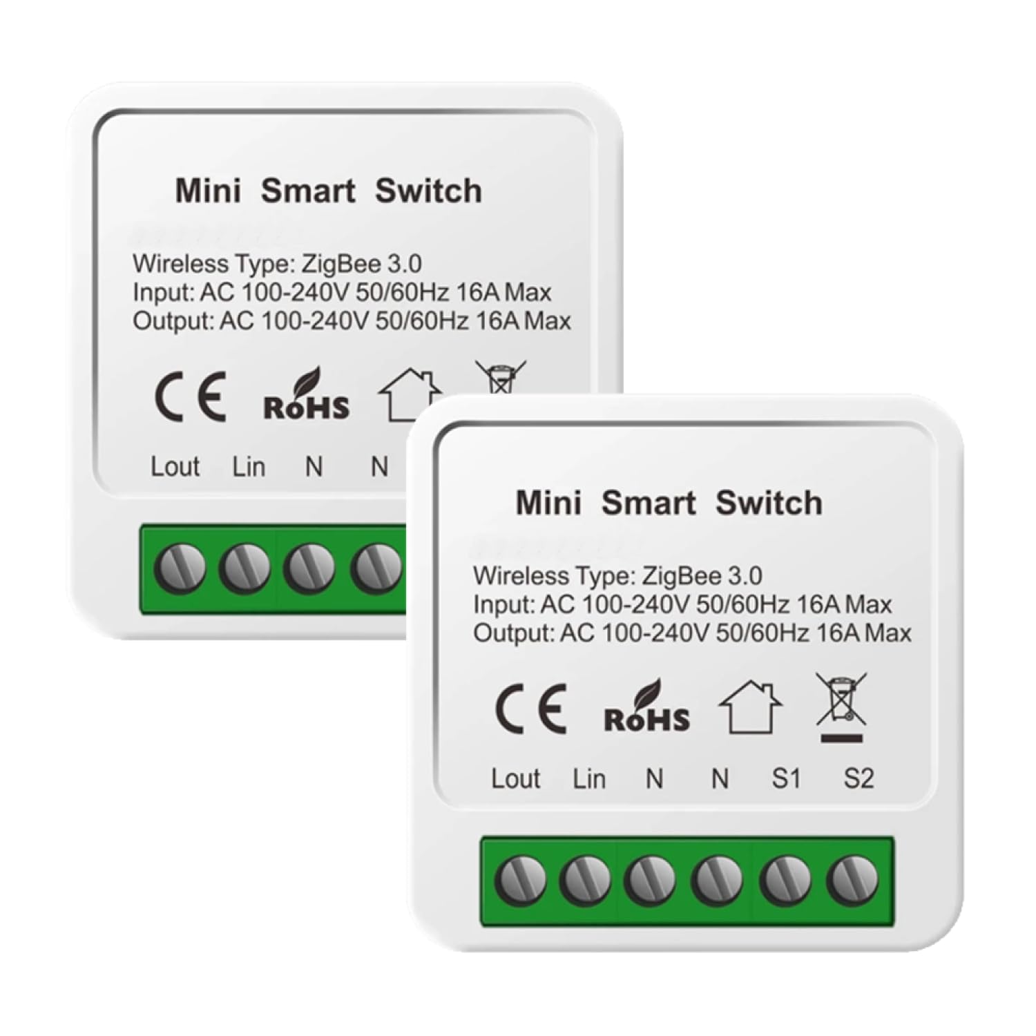 ZigBee Wireless Receiver - Wall Switch Light Switch with Receiver - 30 m Range | 2 x Switches