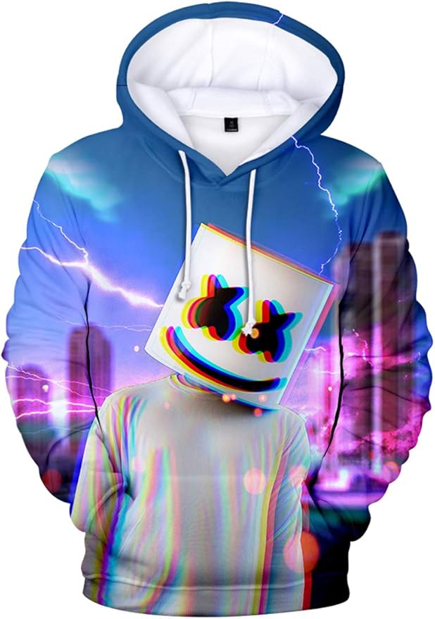 EMILYLE Hombres Sonrisa DJ Interesante Sudadera con Capucha Moda Deportiva Guay 