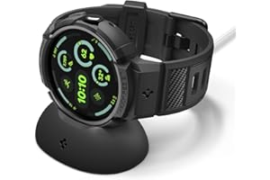 Spigen for Pixel Watch 4 Band Case with Charger Stand, Rugged Armor Pro 45mm Protective TPU Cover (2025) - Matte Black