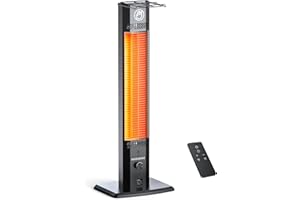 AIRTHRYL 42 INCH Patio Heater, 1500W Outdoor Heater, 9 Heat Levels & 9 Hour Timer, 1S Instant Heat, Infrared Heater with Child Safety Lock, IP65 Waterproof, Tip-Over for Outdoor Indoor Use, Black