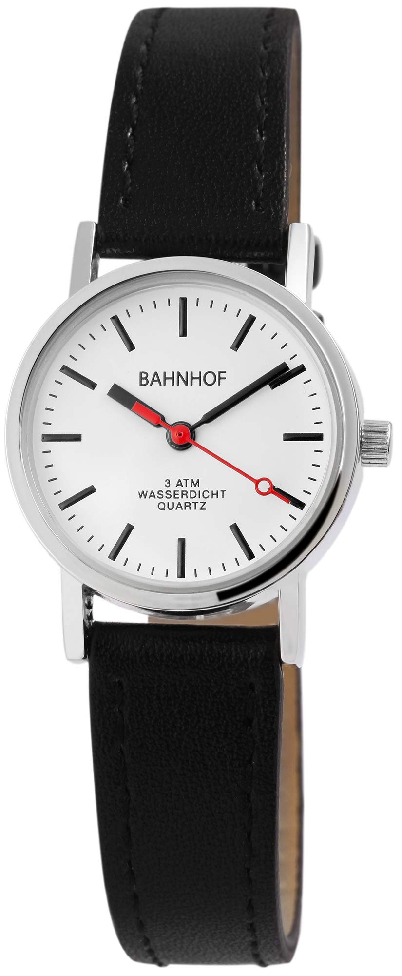 Excellanc Bahnhof 1900186 Women's Watch Imitation Leather Strap Pin Buckle Analogue Quartz, black/white, Strap.