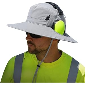Ear Muffs Compatible Sun Hat Wide Brim Waterproof Nylon Fishing Bucket Hat with Wired Support Headphones Not Included