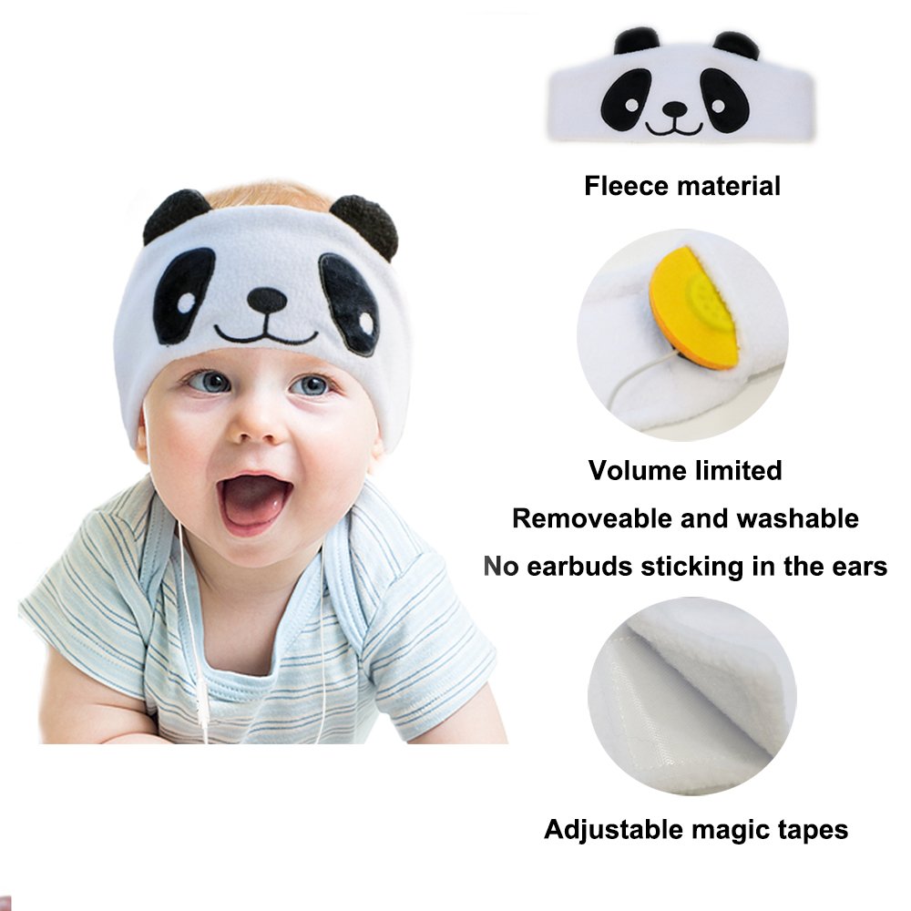 Kids Headphones, Volume Limiting with Ultra Thin Adjustable Speakers Soft Children Fleece Headband Toddler Headphones for Home and Travel - Panda