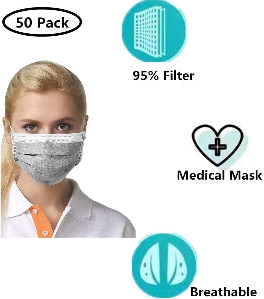 Cshopping Surgical Disposable Face Masks, Respirator Mouth Mask Medicom Safety Cover, Protective Safe Mask with Elastic Ear Loop, Block Dust Air Pollution Flu-50 Pieces