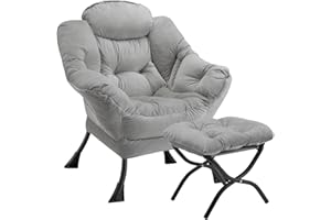 Congermom Lazy Chair with Folding Ottoman Modern Large Accent Chair,Contemporary Lounge Leisure Sofa Chair with Armrests Upholstered Sofa Armchair Reading Chair for Bedroom,Dorm&Office (Light Grey-f)