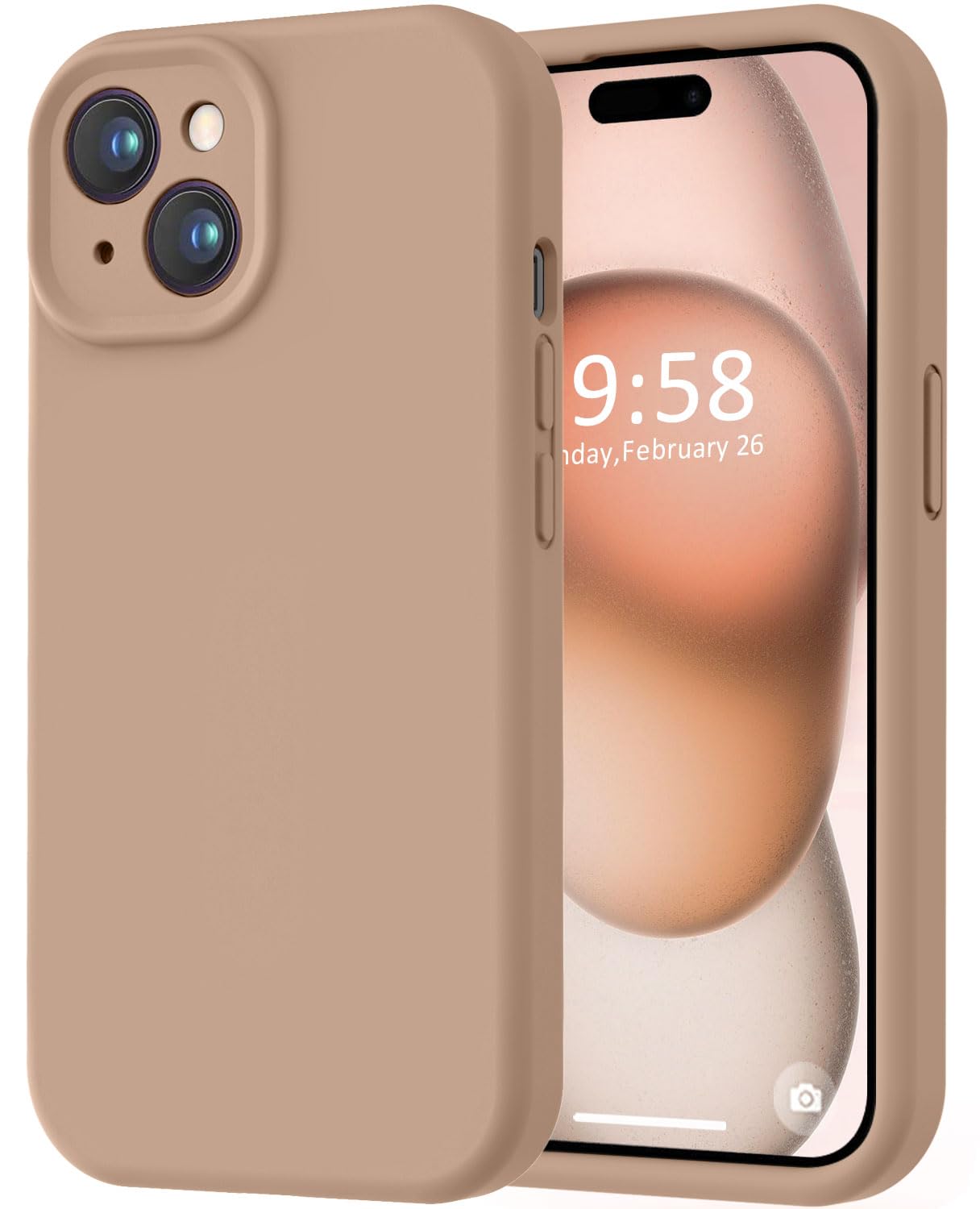 Photo 1 of LOVE 3000 Compatible with iPhone 15 Case, [Smooth Silicone Full Coverage Camera] [8ft Drop Protection], Soft Microfiber Lining Full Body Protective Case for iPhone 15 6.1 inch - Light Brown