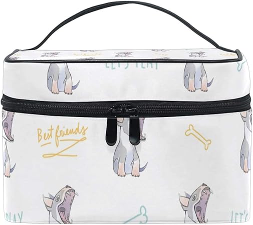 Amazon Co Jp メイクボックス 英語ブルテリア 犬 柄 化粧ポーチ 化粧品 化粧道具 小物入れ メイクブラシバッグ 大容量 旅行用 収納ケース ビューティー